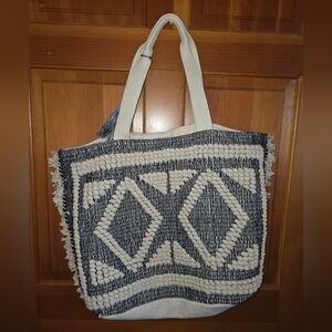 Nalini large Jute Tote/Market/Beach Bag Tassels Boho Navy/cream